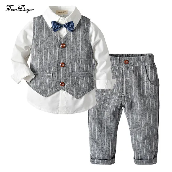 Tem Doger комплекты одежды для маленьких мальчиков зимняя одежда для новорожденного мальчика рубашка с галстуком+ жилет+ штаны, комплект одежды из 3 предметов - Цвет: a