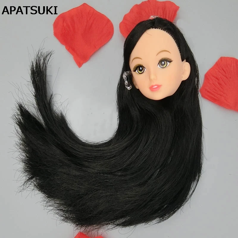 

DIY Kids Toy Gift Black Long Hair 1/6 Doll Head 3D Real Eye Chinese Doll Heads For Barbie Doll DIY Accessories For BJD Dollhouse