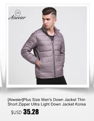 [Aiweier]Men's Down Jacket Big Size Winter Coats Zipper Solid Thin Male Ultra Light Stand Collar White Duck Down Jackets ALLD03