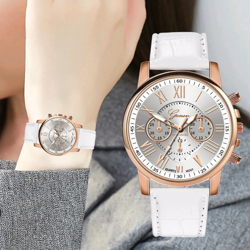 

Women's Watches Fashion Geneva Brand Roman Numerals Faux Leather Analog Quartz Wrist Watch Women Female hours clock New