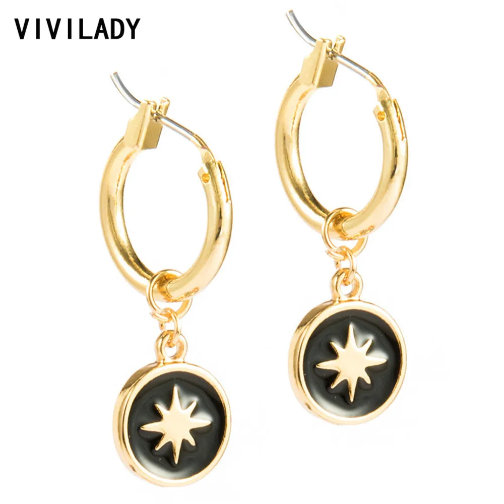 

VIVILADY 2019 New Arrived Punk Style Women Hoop Earrings Chic Black Round Star Dangle Vintage Luxury Femme Party Jewelry Brincos