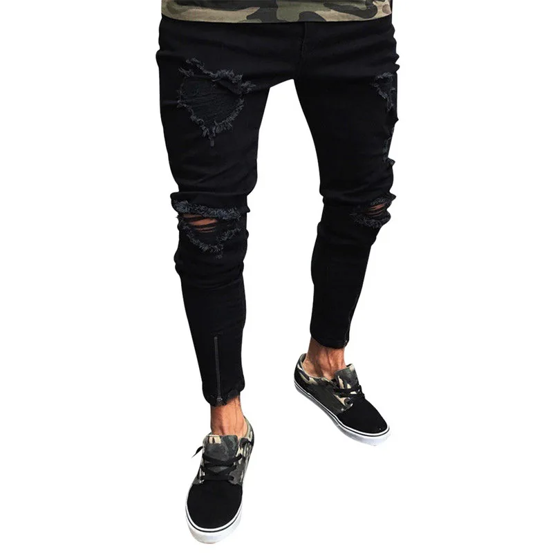 CYSINCOS мужские крутые дизайнерские брендовые черные джинсы, обтягивающие рваные Стрейчевые узкие брюки в стиле хип-хоп с дырками для мужчин