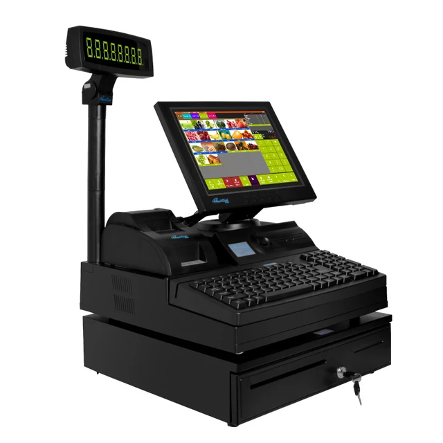 12 inch Retail Cash Register POS Machine with VFD Pole Display, Cash
