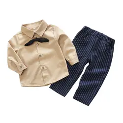 Комплекты для мальчиков, коллекция 2018 года, одежда для маленьких мальчиков, футболка с длинными рукавами и галстуком-бабочкой + штаны