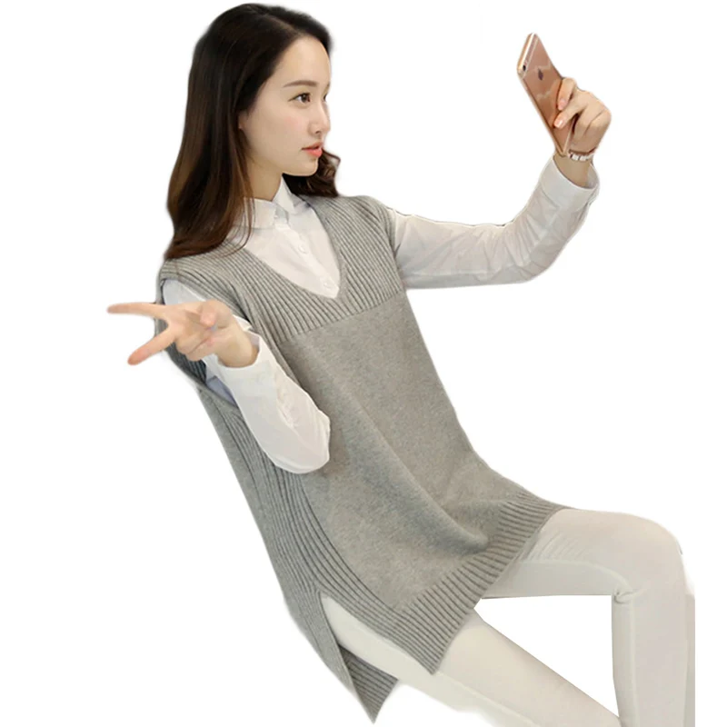 2018 Spring Autumn New Knitted Vest Coat Loose Plus Size Casual V Neck Wool Vest Fashion Women 