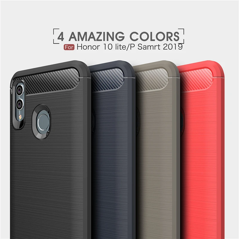 Чехол из углеродного волокна для Huawei P Smart 2019 Гибридный Силиконовый чехол ТПУ PSmart 6