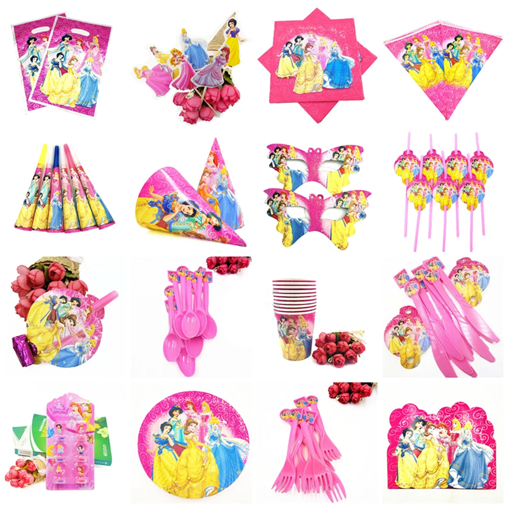 

Belle Princess Theme Party Popcorn Cups Napkins Plates Tablecloth Supplies Knives Forks Spoons Birthday Party Decoration