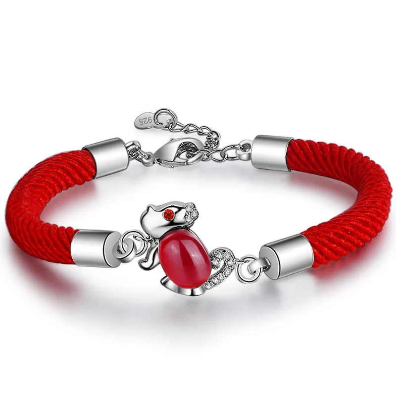 

wristband zodiac signs animal dog red stone charms a bracelet women's New year gifts jewelry red thread cuff bracelets for women