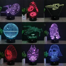 Звездные войны лампа BB-8 Звезда смерти R2-D2 Сокол Миллениум Скайуокер 3D лампа светодиодный необычный ночной Светильник детский подарок Хуэй Юань бренд