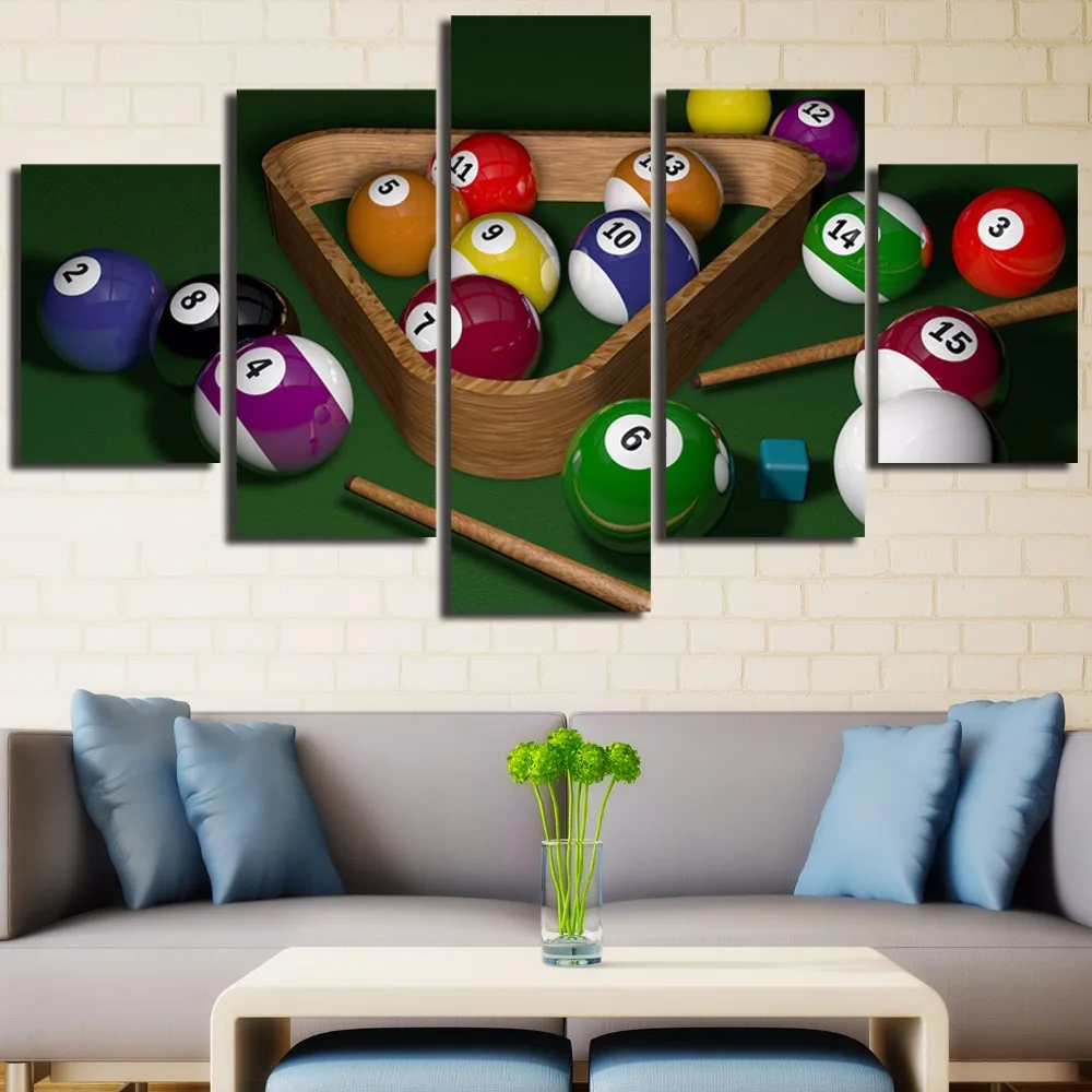 

Printed Canvas Living Room Modern Frame HD Home Decor 5 Panel Billiards Landscape Pictures Painting Modular Wall Art Poster