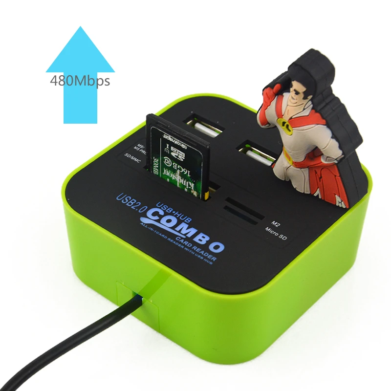 NEO STAR 3 порта USB 2,0 концентратор кард-ридер для SD/TF/MMC/M2/MS/MP все в одном комбинированный сплиттер для ноутбука, ноутбука, ПК Led высокая скорость