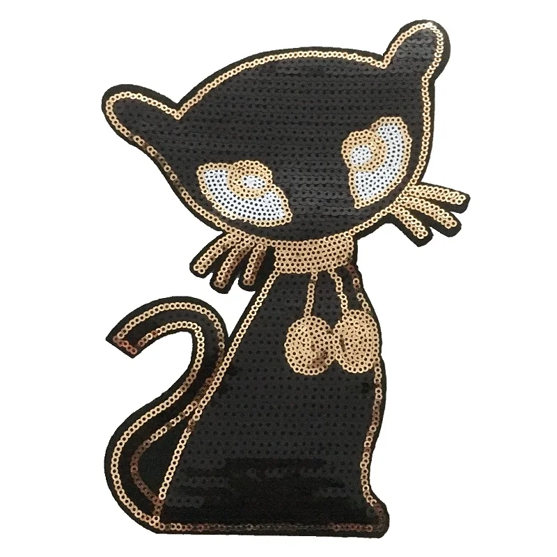 

Cat Sequins Patch for Clothing Iron Embroidery Patches Kids Clothes Fabric Stickers Iron On Sequin Patches for Dresses 2PCS