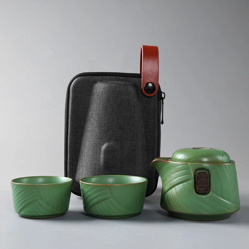 TANGPIN керамический чайник gaiwan чайные наборы zongzi портативный чайный набор для путешествия с сумкой для путешествий - Цвет: Зеленый