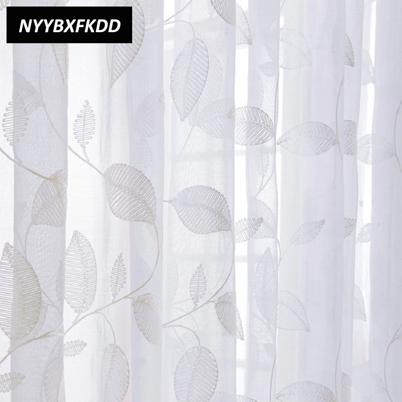 

Luxury Modern Leaf Tulle Designer Cotton Linen Tulle Window Sheer Curtain For Living Room Bedroom Window Screening