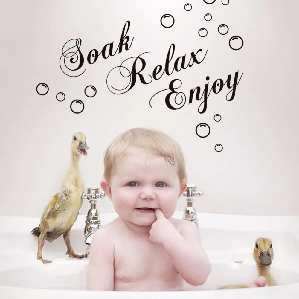 WHISM Removable Soak Relax Enjoy Letter Bubble Printed Wall Sticker