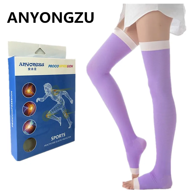 

ANYONGZU 420D High Pressure Elastic Sleeping Stocking Medical Open-toed Shaping Calf Prevent Varicose Veins Compression Stocking