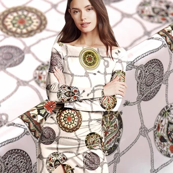 

2018 fashion rope digital painting stretch satin natural silk fabric for summer dress telas por metros tissu au metre vestido