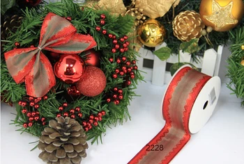 

Free Shipping 25yards roll red satin edge metallic gift box wrapping wired edge ribbon