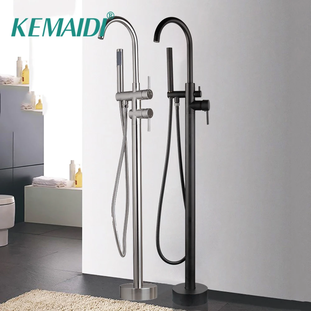 

KEMAIDI Newly Free Standing Bathtub Bathroom Faucet Chrome Polish Shower Bath Mount Floor Bathtub Faucet Mixer with Hand Shower