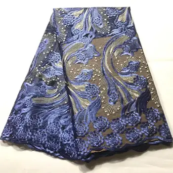 

Blue and gold african tulle lace fabric french lace high quality african tulle lace fabric with stones for wedding dress(7-19