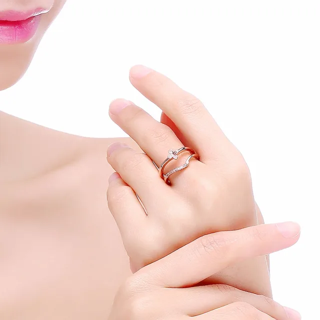 clover open end ring 585 rose gold color cute flower anillos mujer Austrian crystal rings for women party bague jewelry MR034