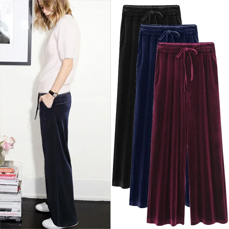 

Womens Winter Velvet Drawstring Pants Ladies Fashion Solid Vintage Elastic Waist Loose Trousers Female Sexy Sweatpants