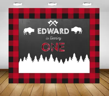 

custom buffalo plaid wilderness lumberjcack chalkboard 1st birthday background Computer print party photo backdrop