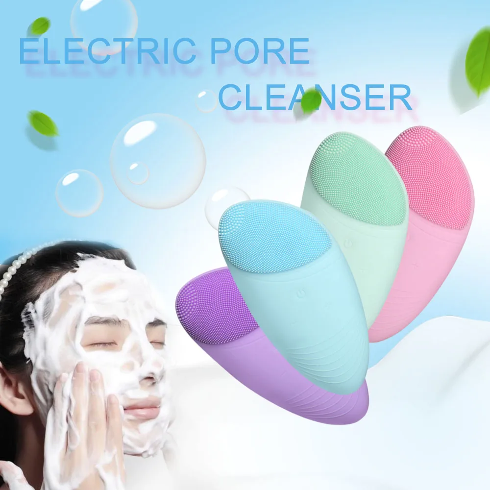 1PC NEW Beauty Skin Care Waterproof Soft Silicone Useful Face Washing Electric Facial Brush Vibrate Cleanser Massage Tools