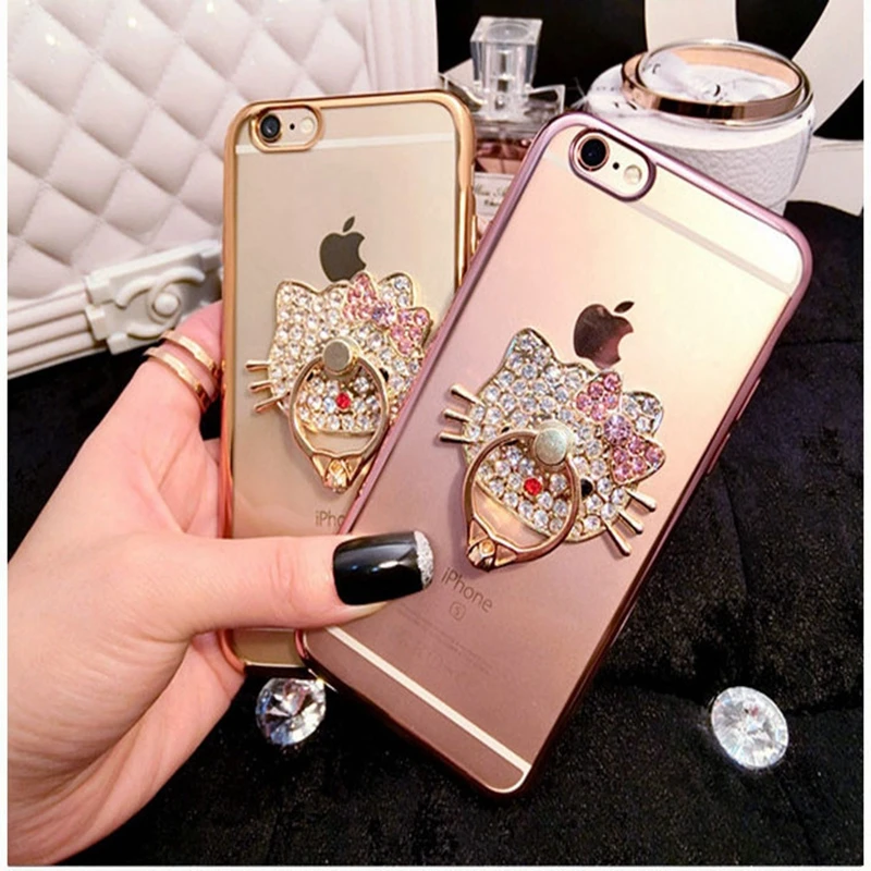 

150pcs 360 Degree Hello Kitty diamonds Finger Ring Mobile Phone Stand Holder For all Smart Phone/tablet Watch video support