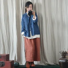 Женское ретро короткое пальто из хлопка и льна жаккардовые куртки женские винтажные однобортные Топы женские Ретро одноцветные пальто Верхняя одежда