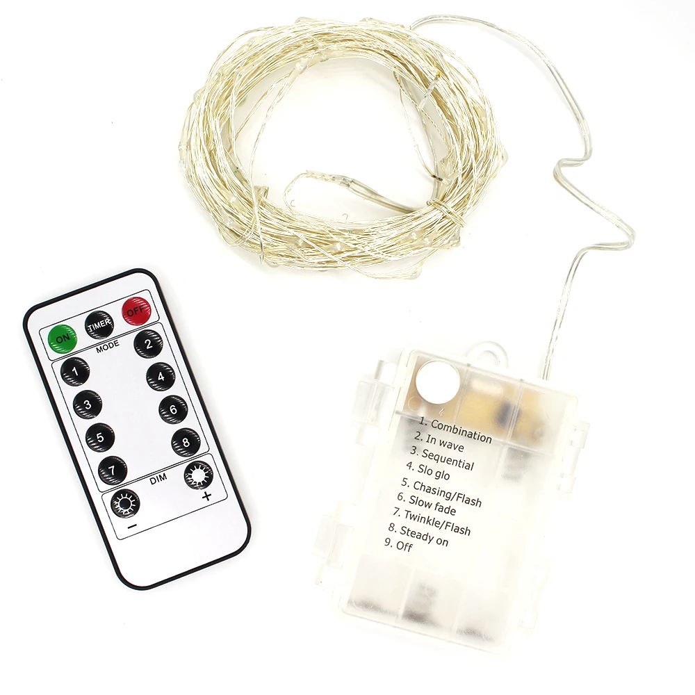 

10M 100LEDs Led copper string AA Battery Powered LED wire Light Garland With Remote Controller for Christmas Wedding Party