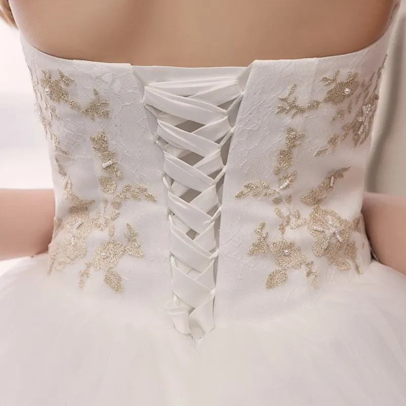 Gold Appliques Lace Wedding Dresses 2019 Ball Gown Sweetheart Vestidos de Novia Lace-Up Back Wedding Bridal Gowns (6)