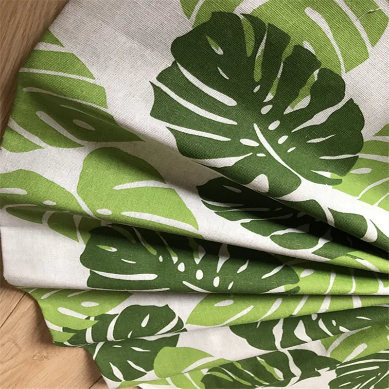 

50x150cm Cotton Linen Fabric Print Green Big Leaf DIY Craft Material for Table Cover Bag F1210
