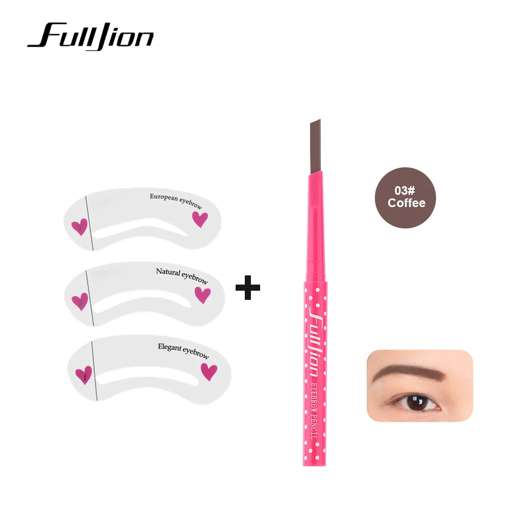 FULLJION 1 шт. карандаш для бровей долговечный водонепроницаемый прочный карандаш для бровей+ 3 трафарета для формирования бровей Набор инструментов для ухода за волосами - Цвет: coffee with card