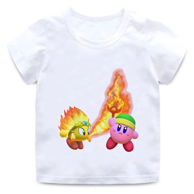 

New Arcade Collage Anime T-Shirt Children Kirby 3D Cartoon Print Street Boys Girls Baby Tops Round Neck Cotton TShirt Teen Shirt