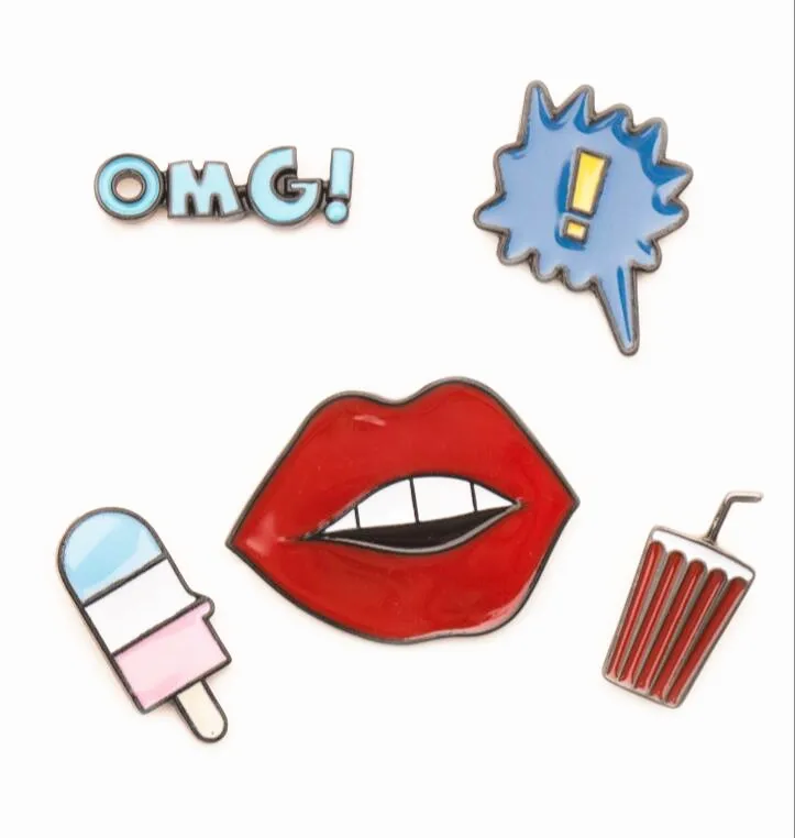 

Timlee X109 Fashion Cartoon Red Lip Cola Drink OMG Metal Brooch Pins Button Pins Jeans Bag Decoration Gift Wholesale