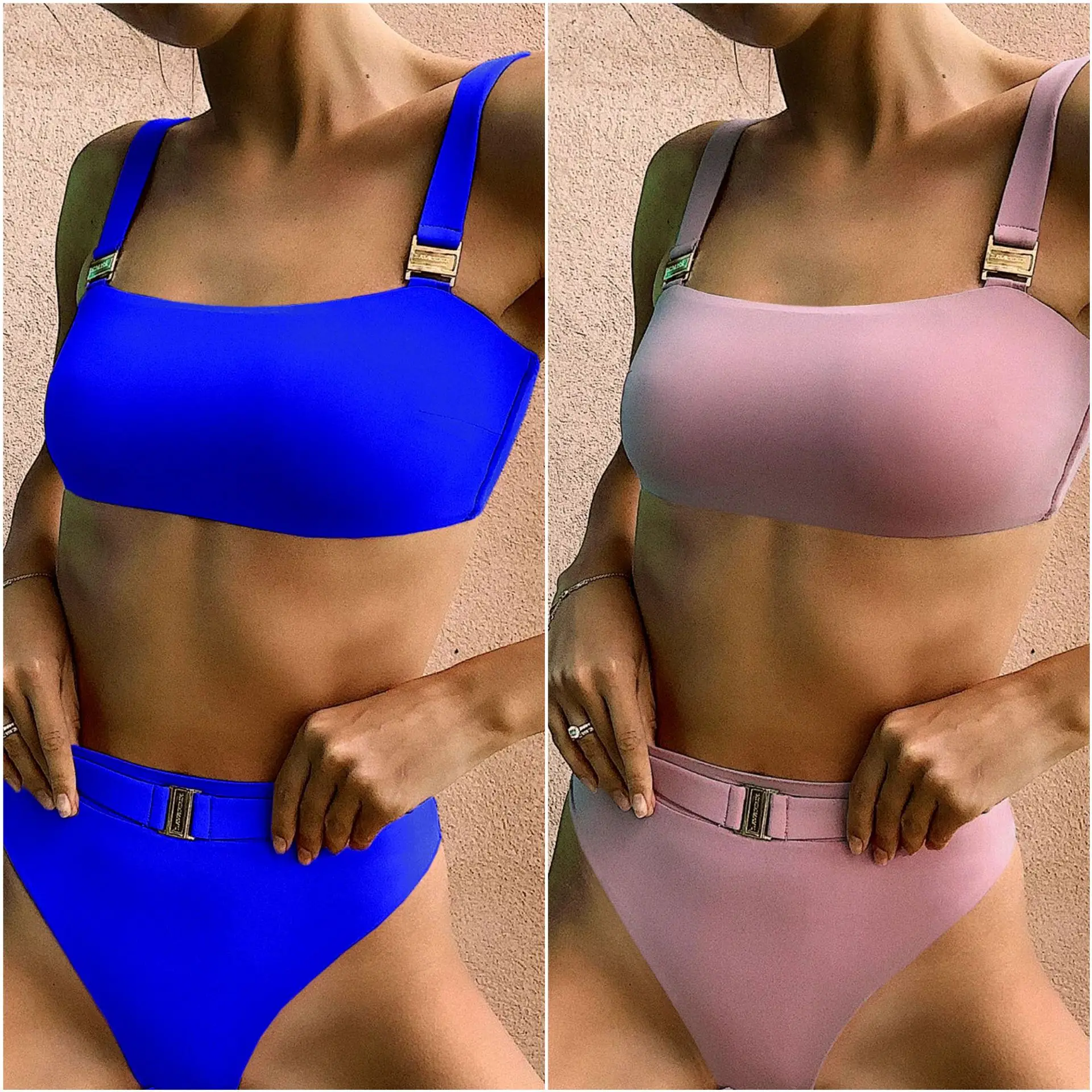 

New bikini Full-coloured sexy metal buckle waistband and high waist bikini for women's swimsuits