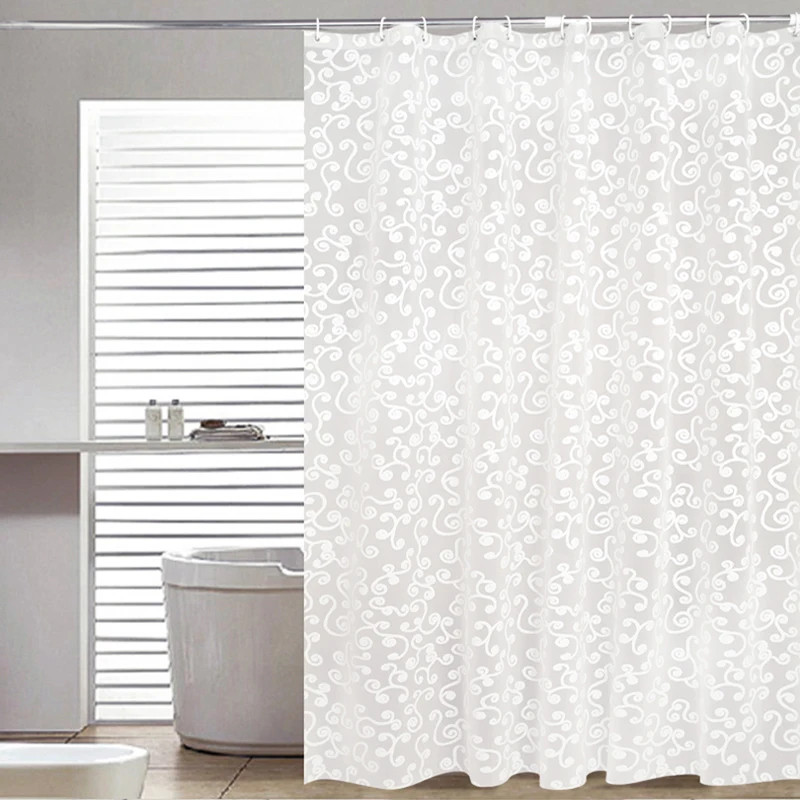Hot Simple Bath Curtain White Geometric Printed Protection Peva Simple Bath Curtain White Geometric Printed Protection Peva Shower Curtains Plastic Waterproof Mold Proof Bathroom Products40