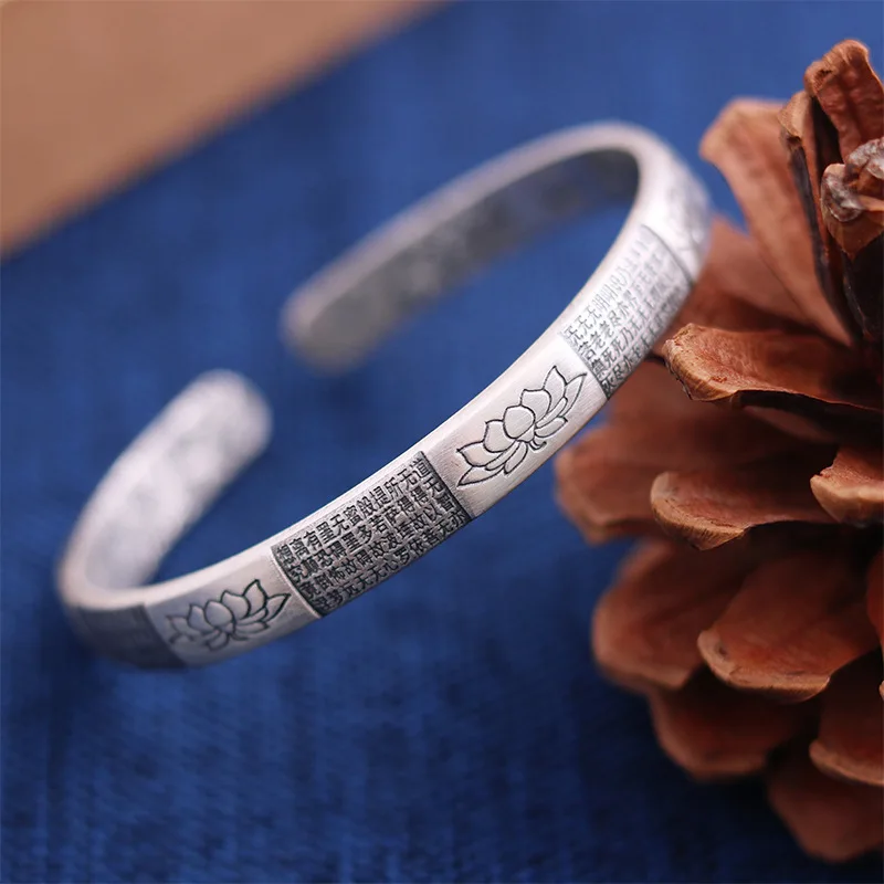 

2019 Real Special Offer Boys Bangle Fine 999 Sterling Bracelet Lotus Sutra Buddhism Learn Ornament Scripture Carved By Hand