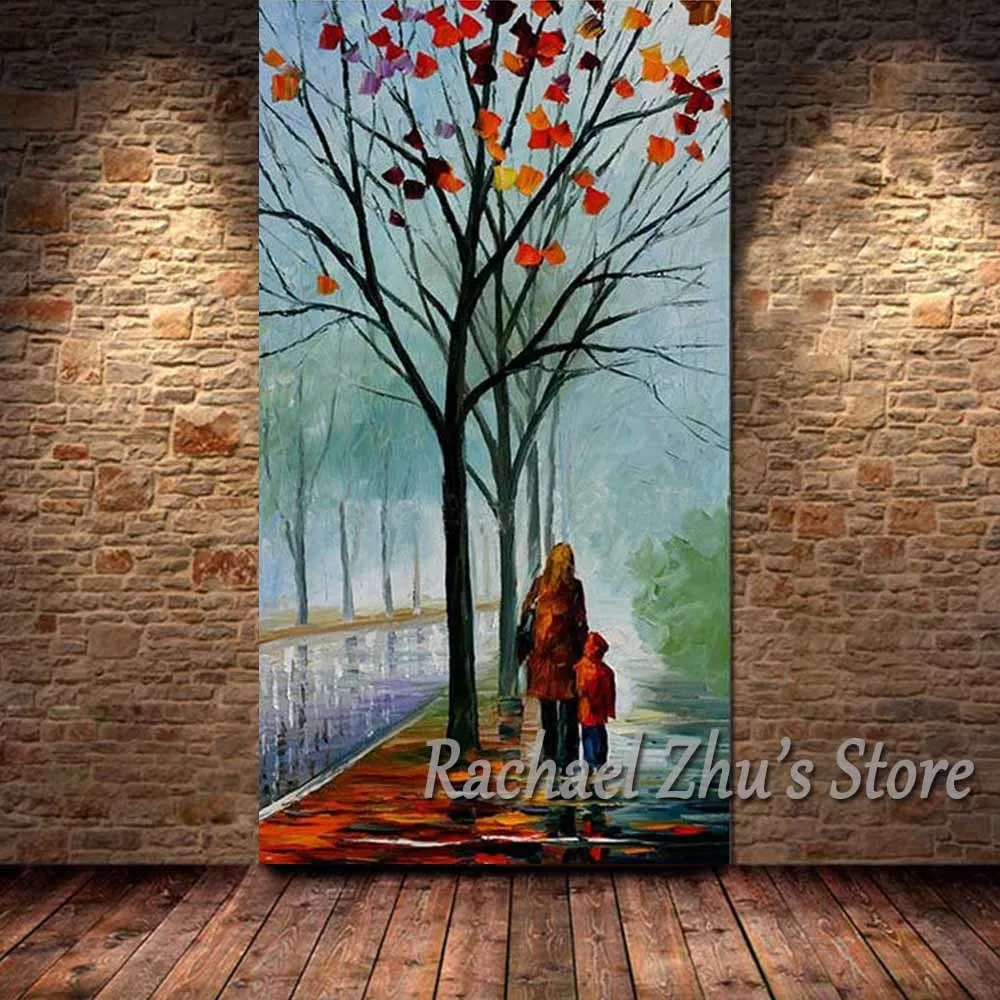 

Hand Painted Palette Knife Abstract Landscape Oil Painting On Canvas Mom and Son Wall Pictures Living Room Home Wall Art Decor