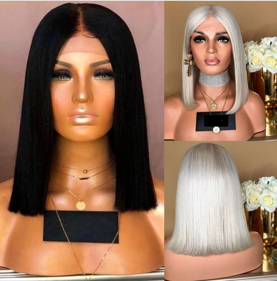 

Bob Natural High Quality Soft Short Hair Wigs Lace Front Straight Party Glueless Wig For Women