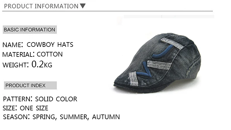 new women Cowboy Hats Breathable Bone Brim Hats denim Women's Men's denim Flat cap Herringbone Visors