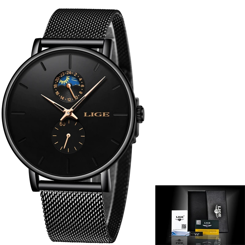 LIGE Мужские часы от ведущего бренда, роскошные кварцевые мужские часы с сетчатым ремешком, Роскошные водонепроницаемые спортивные часы для мужчин, мужские часы, мужские наручные часы