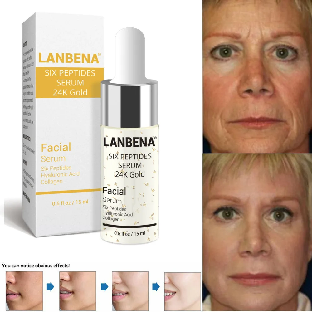 LANBENA 24K Gold шесть пептидов жидкий лифтинг для лица Витаминная Сыворотка гиалуроновая жидкая увлажняющая эссенция против морщин# T