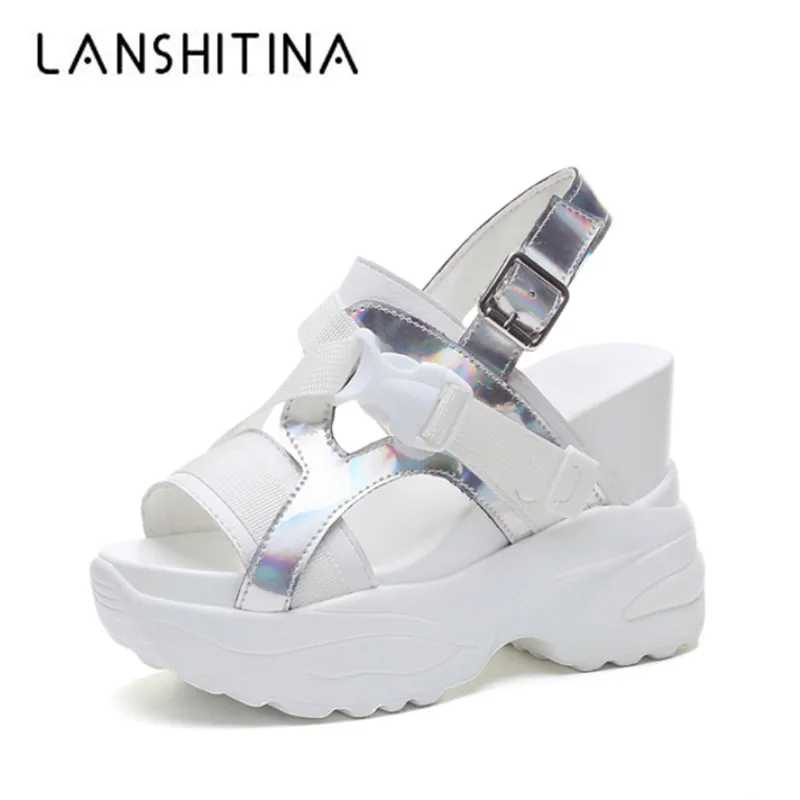 

2019 New Summer Women Sneakers Sandals Peep-toe Wedge Platform Shoes Woman 11CM Heels Thick Bottom Casual White Beach Flip Flops