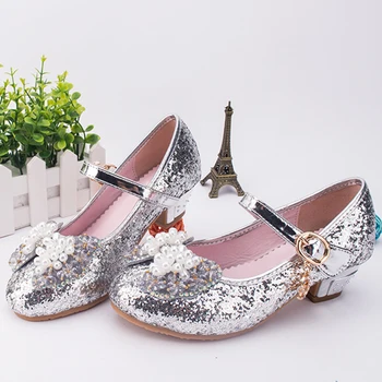 

2020 Summer Children Sandals Bling Girls Crystal High Heel Princess Shoes Bowknot Pearl Shoes Kids Party Dress Shoes D25