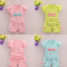 Комплекты для маленьких девочек футболка в горошек с бантом+ шорты комплект детской одежды из 2 предметов Одежда для младенцев детский костюм на день рождения