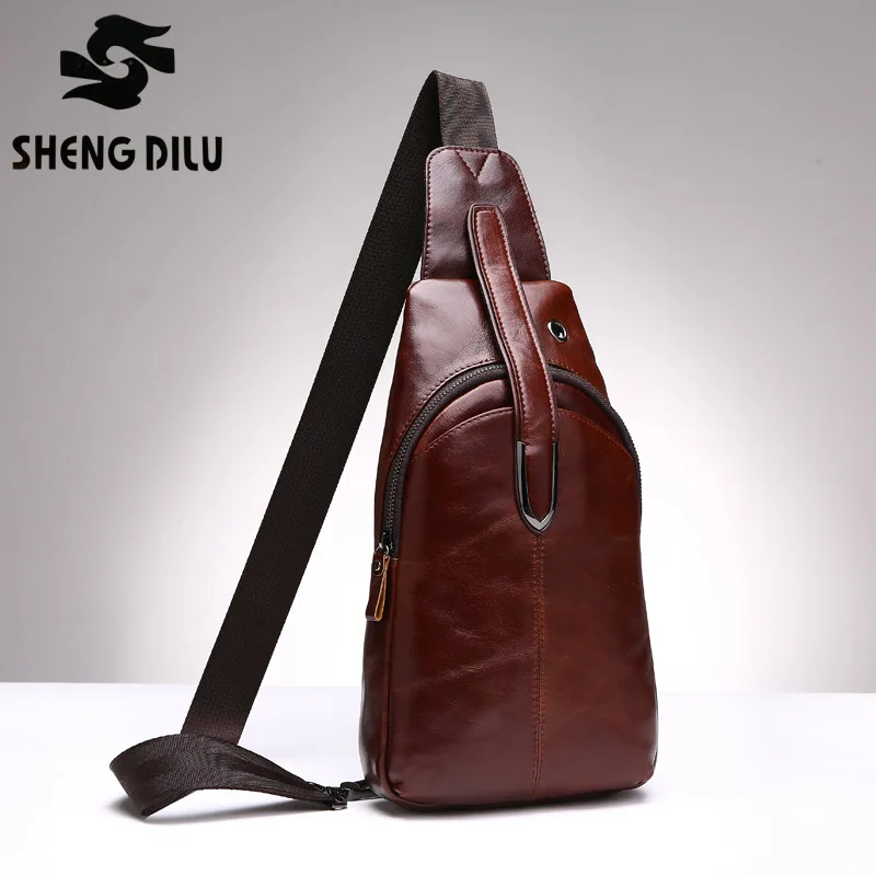 

2016 men's crossbody bag cowhide chest pack First Layer real Genuine leather chest bags men bags small bag for male High Quality