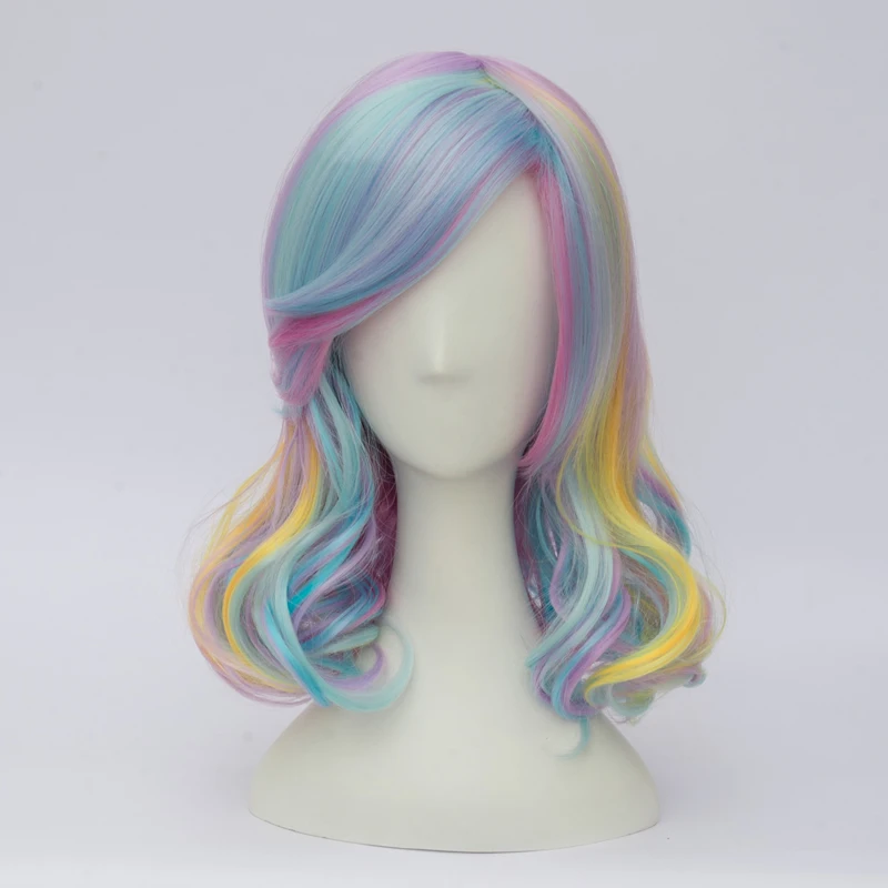 

Lolita 35cm Short Mixed Color Wavy Party Women Cosplay Wig+Cap Heat Resistant