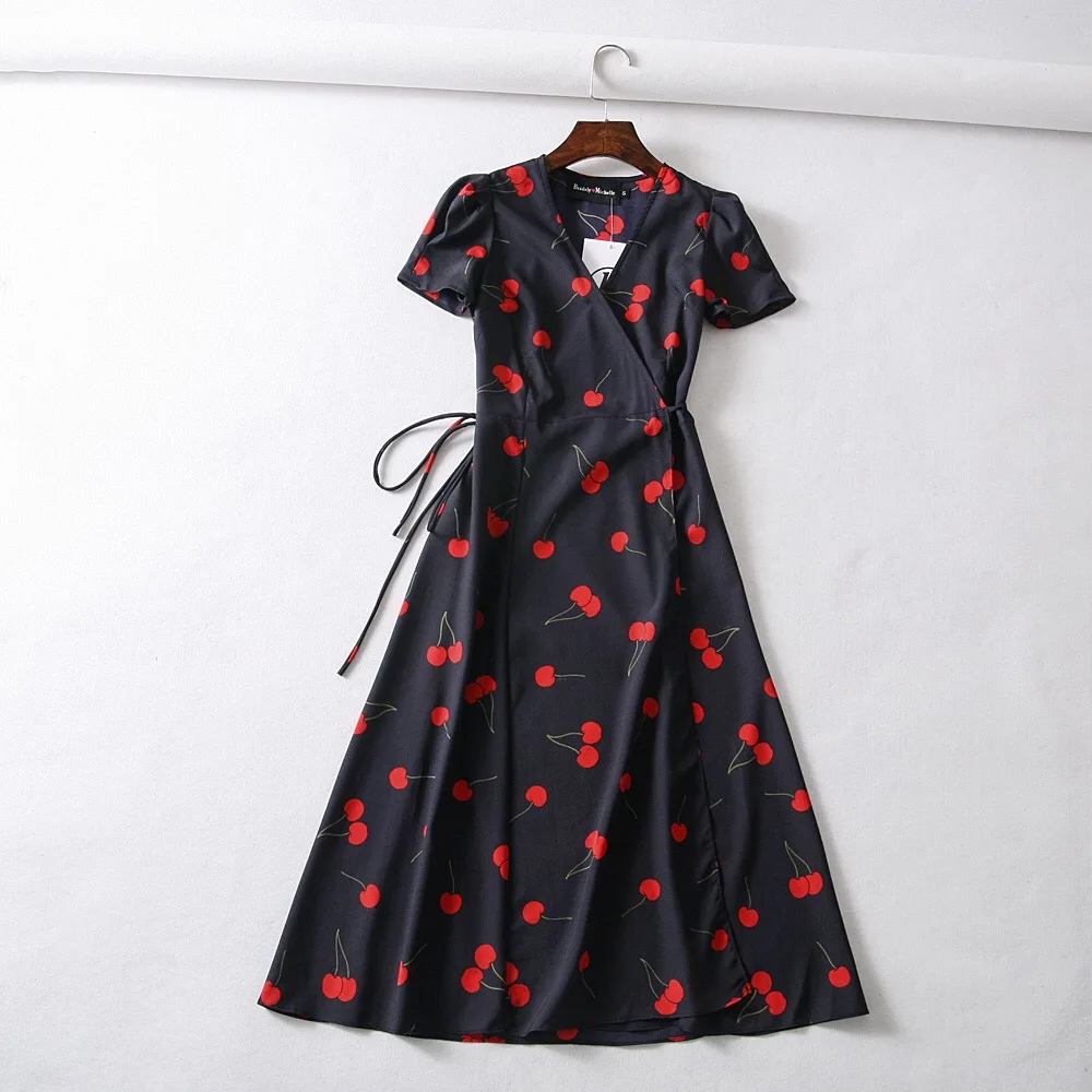 Summer flower dot print wrap dress women short sleeve chiffon beach dress korean fashion work vestidos v neck party midi dress 4 Summer flower dot print wrap dress women short sleeve chiffon beach dress korean fashion work vestidos v neck party midi dress 4